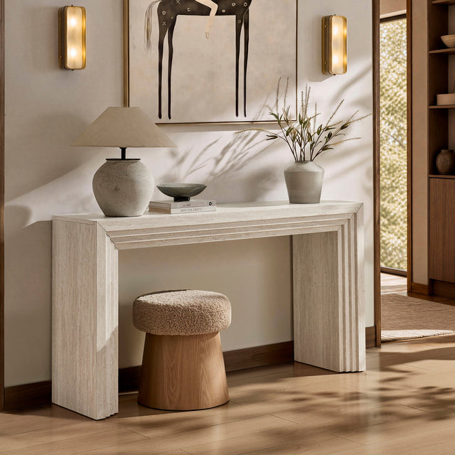 Olney Ivory Travertine 63 Inch Fluted Console Table