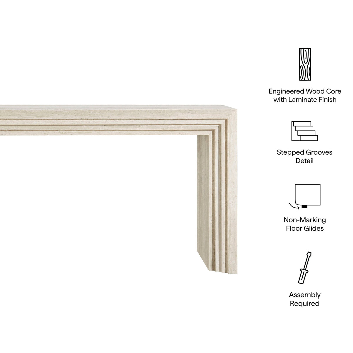 Olney Ivory Travertine 63 Inch Fluted Console Table