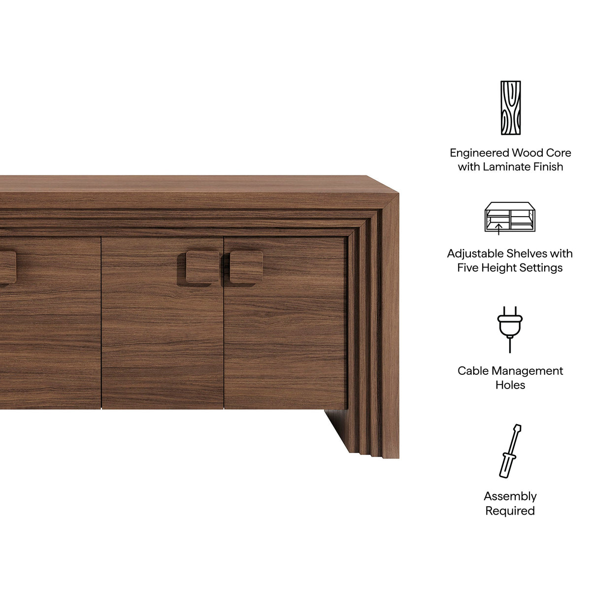 Olney Walnut 4-Door Fluted Sideboard