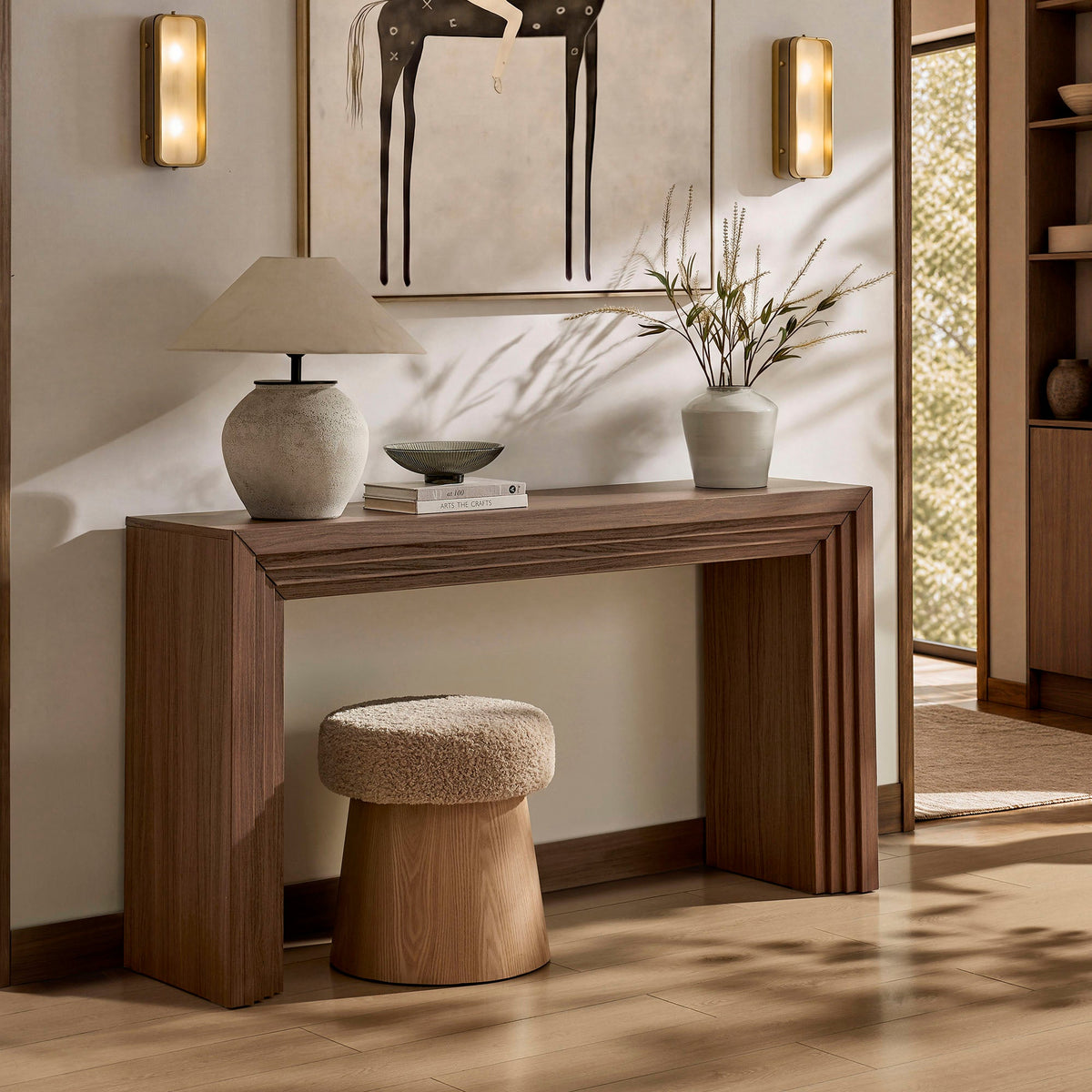 Olney Walnut 63 Inch Fluted Console Table