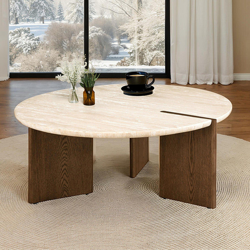 Olney Yellow Travertine/Brown Oak Coffee Table - Ornate Home