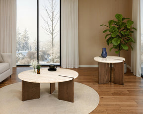 Olney Yellow Travertine/Brown Oak Coffee Table - Ornate Home