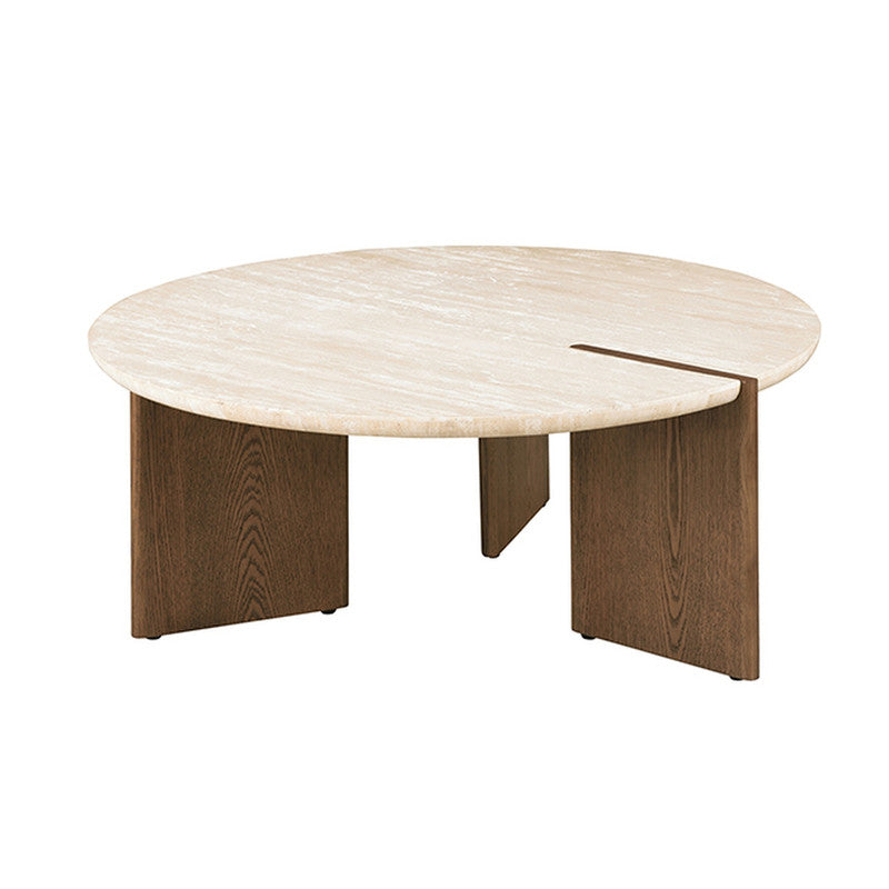 Olney Yellow Travertine/Brown Oak Coffee Table - Ornate Home