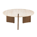Olney Yellow Travertine/Brown Oak Coffee Table - Ornate Home