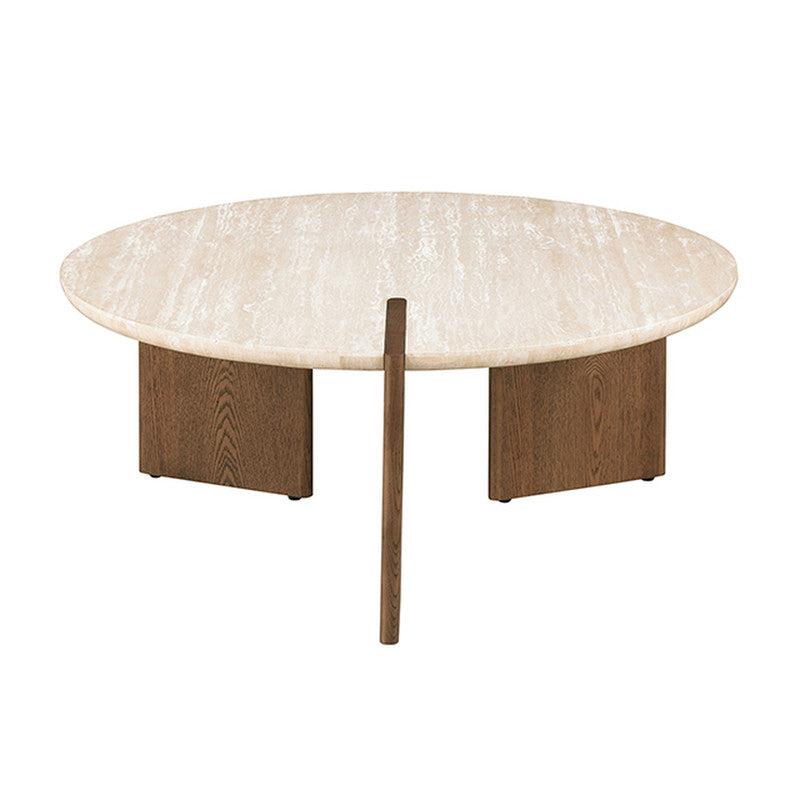 Olney Yellow Travertine/Brown Oak Coffee Table - Ornate Home