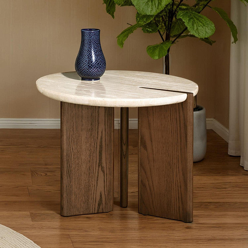Olney Yellow Travertine/Brown Oak End Table - Ornate Home