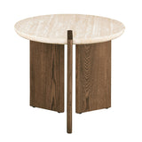 Olney Yellow Travertine/Brown Oak End Table - Ornate Home