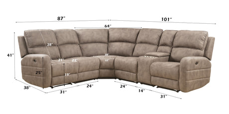 Olwen Power Motion Sectional Sofa in Mocha Nubuck - Ornate Home