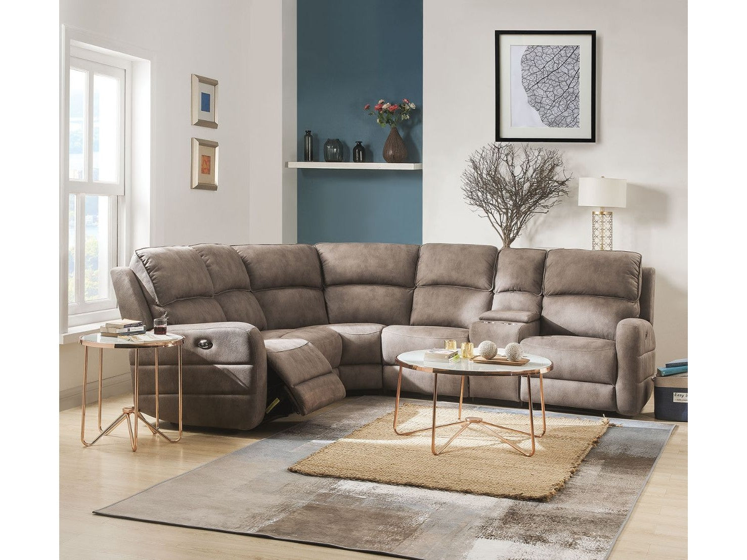 Olwen Power Motion Sectional Sofa in Mocha Nubuck - Ornate Home