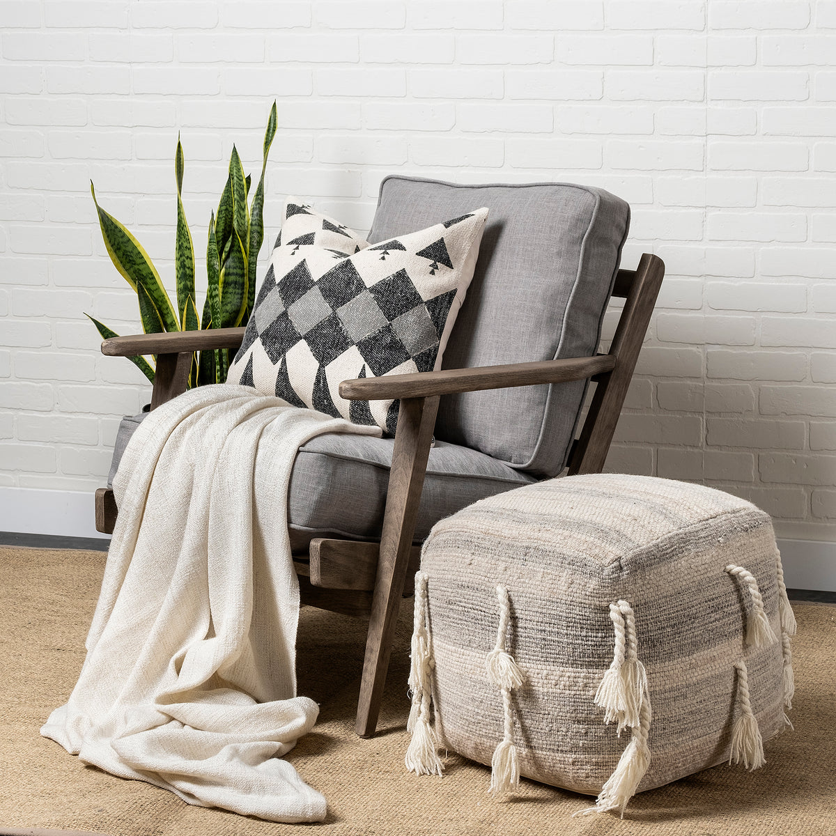 Olympus Flint Gray Fabric Covered Wooden Frame Accent Chair - Ornate Home