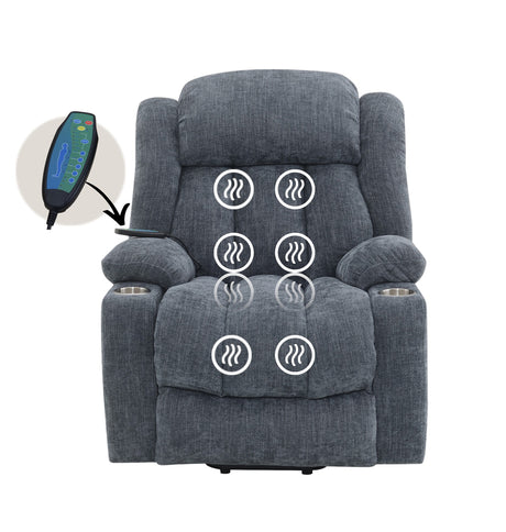 Omarion Blue Power Recliner W/Lift & Heating & Massage - Ornate Home