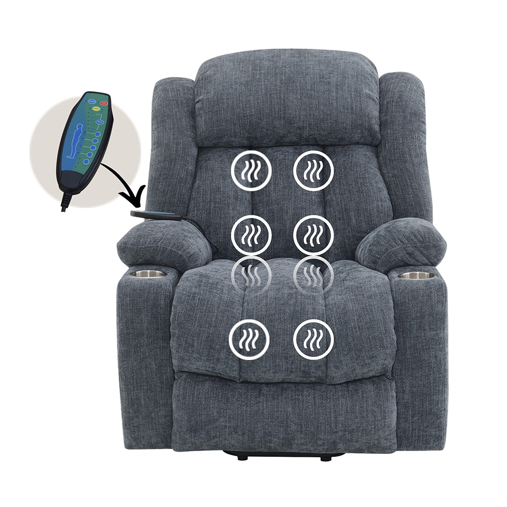 Omarion Blue Power Recliner w/ Lift, Heating & Massage - Ornate Home