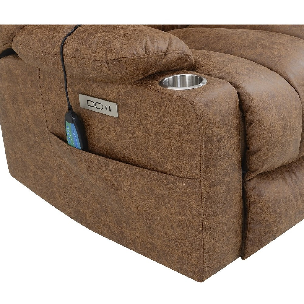 Omarion Brown Power Recliner W/Lift & Heating & Massage - Ornate Home