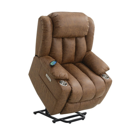 Omarion Brown Power Recliner W/Lift & Heating & Massage - Ornate Home