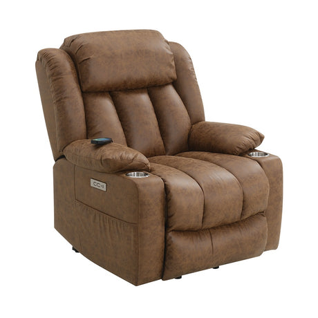 Omarion Brown Power Recliner W/Lift & Heating & Massage - Ornate Home