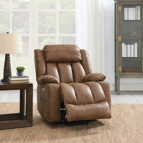 Omarion Brown Power Recliner W/Lift & Heating & Massage - Ornate Home