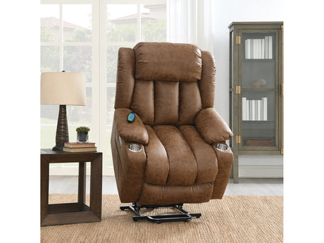Omarion Brown Power Recliner W/Lift & Heating & Massage - Ornate Home