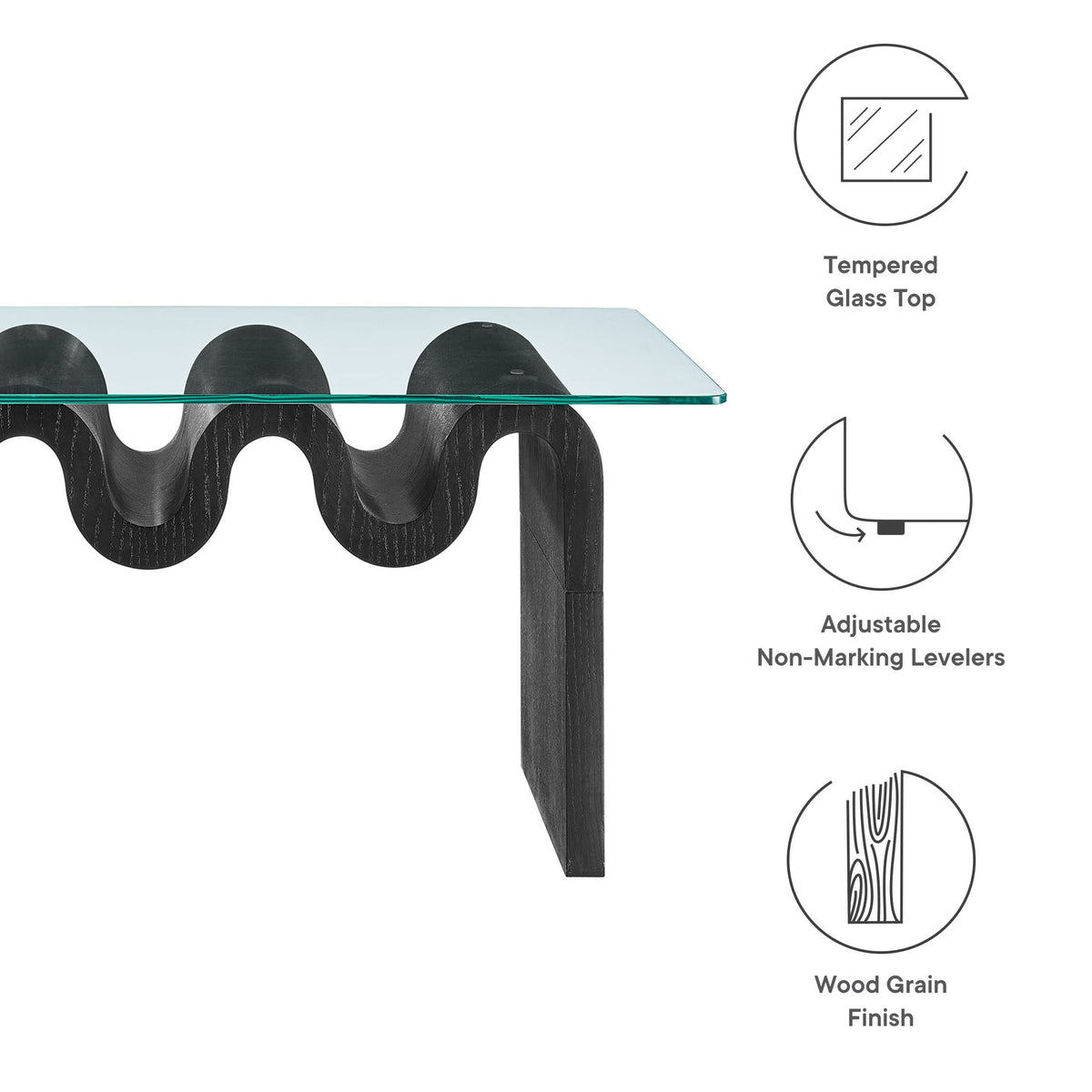 Ondine Black Glass Top Coffee Table - Ornate Home