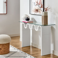 Ondine White Glass Top 50" Console Table - Ornate Home