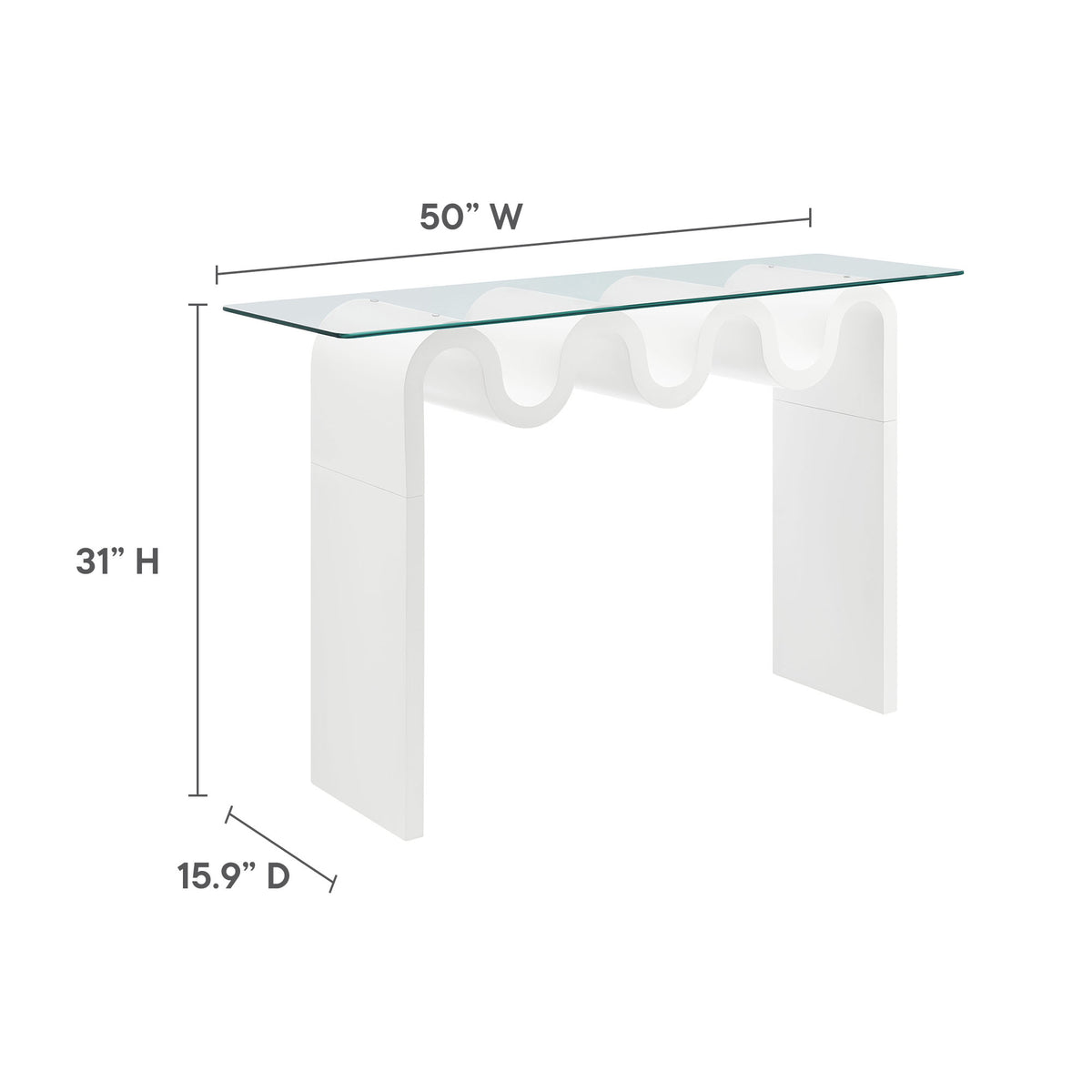 Ondine White Glass Top 50" Console Table - Ornate Home