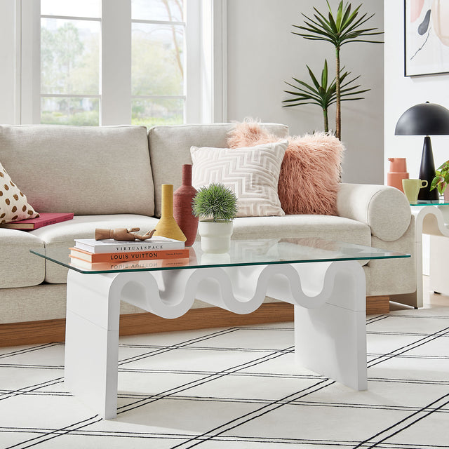 Ondine White Glass Top Coffee Table - Ornate Home