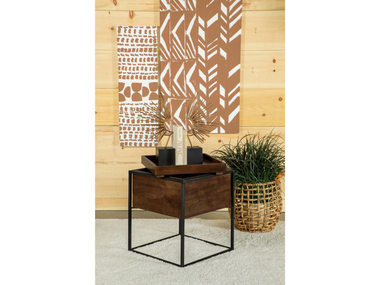 Ondrej Dark Brown Square Accent Side Table Removable Tray - Ornate Home