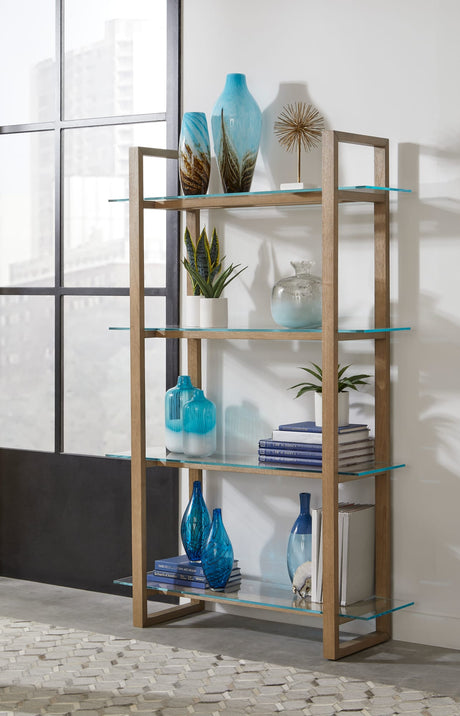 One Bisque/Clear Modern Coastal Glass Shelf Bookcase - Ornate Home