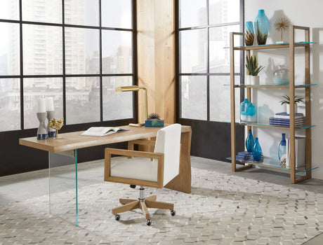 One Bisque/Clear Modern Coastal Glass Shelf Bookcase - Ornate Home