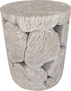 One Bleached Teak Slice Round End Table - Ornate Home
