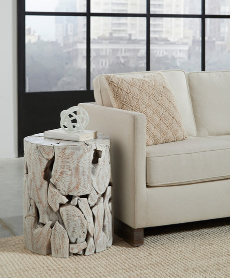 One Bleached Teak Teak Slice Round End Table - Ornate Home