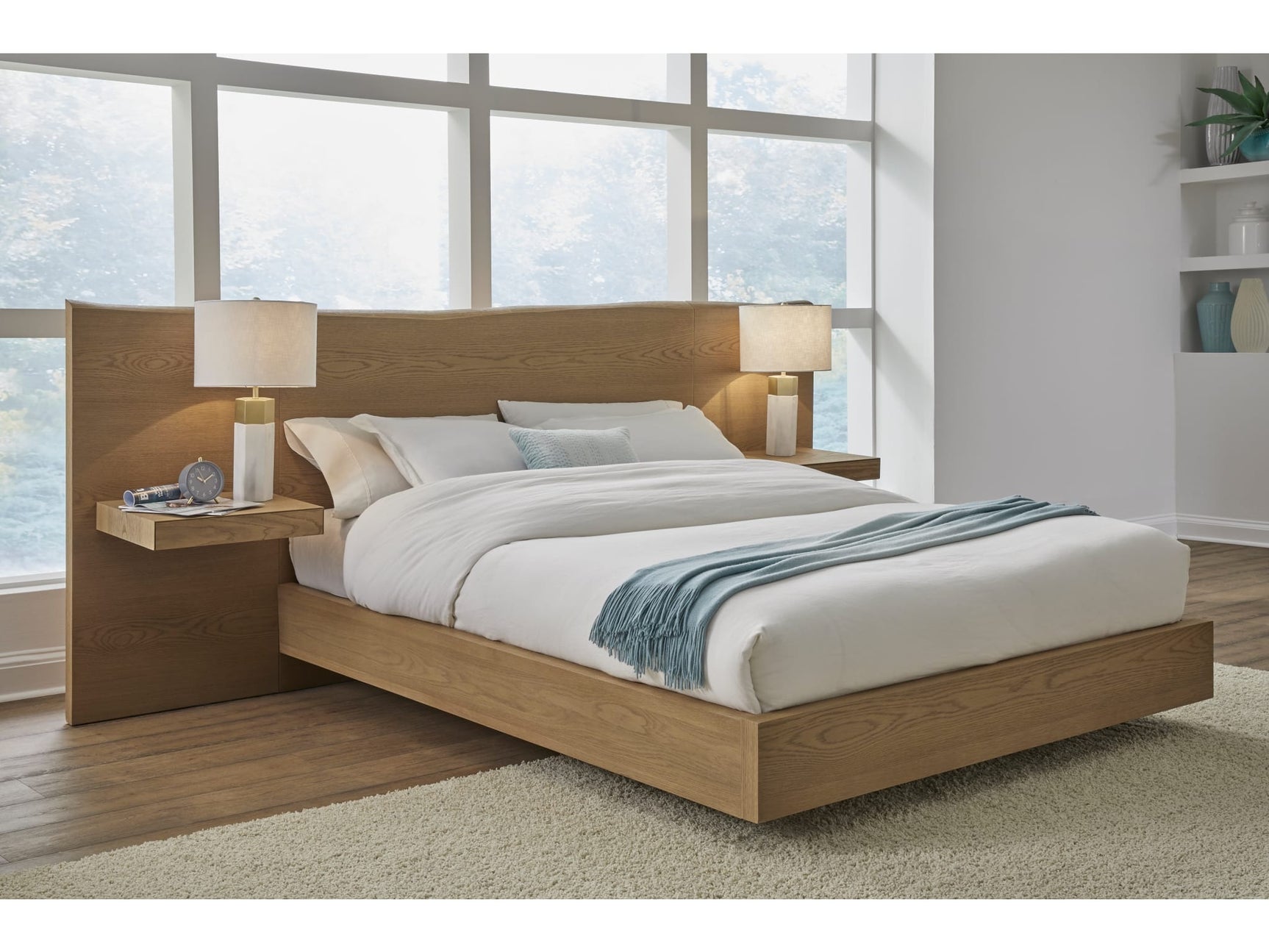 One Coastal Bisque Modern Live Edge California King Wall Bed with Floating Nightstands - Ornate Home