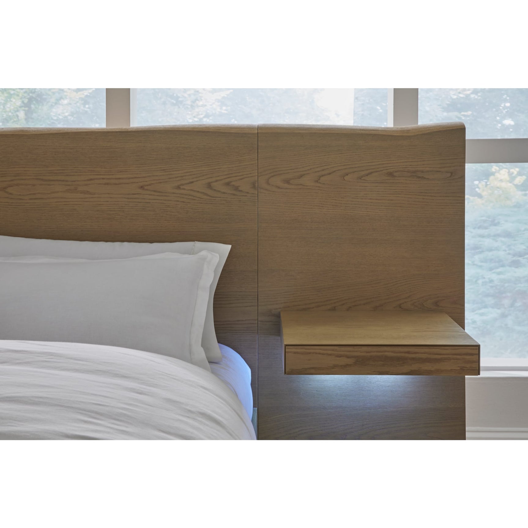One Coastal Bisque Modern Live Edge California King Wall Bed with Floating Nightstands - Ornate Home