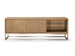One Coastal Modern 74 inch TV Console in Brushed Stainless Steel and Bisque - Ornate Home