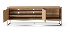 One Coastal Modern 74 inch TV Console in Brushed Stainless Steel and Bisque - Ornate Home