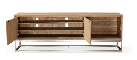 One Coastal Modern 74 inch TV Console in Brushed Stainless Steel and Bisque - Ornate Home