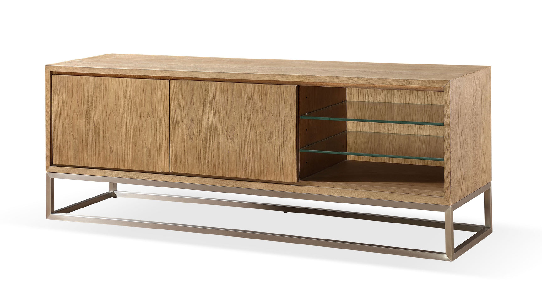 One Coastal Modern 74 inch TV Console in Brushed Stainless Steel and Bisque - Ornate Home