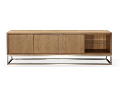 One Coastal Modern 84 inch TV Console in Brushed Stainless Steel and Bisque - Ornate Home