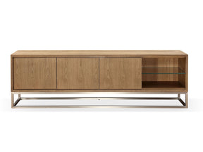 One Coastal Modern 84 inch TV Console in Brushed Stainless Steel and Bisque - Ornate Home