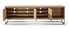One Coastal Modern 84 inch TV Console in Brushed Stainless Steel and Bisque - Ornate Home