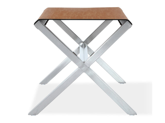 One Coastal Modern Director's Stool in Stainless Steel and Leather - Ornate Home