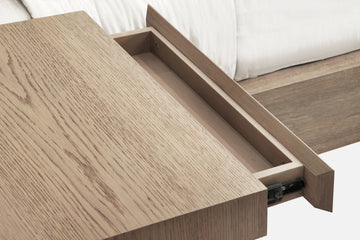 One Coastal Modern Live Edge Eastern King Wall Bed with Floating Nightstands in Bisque - Ornate Home
