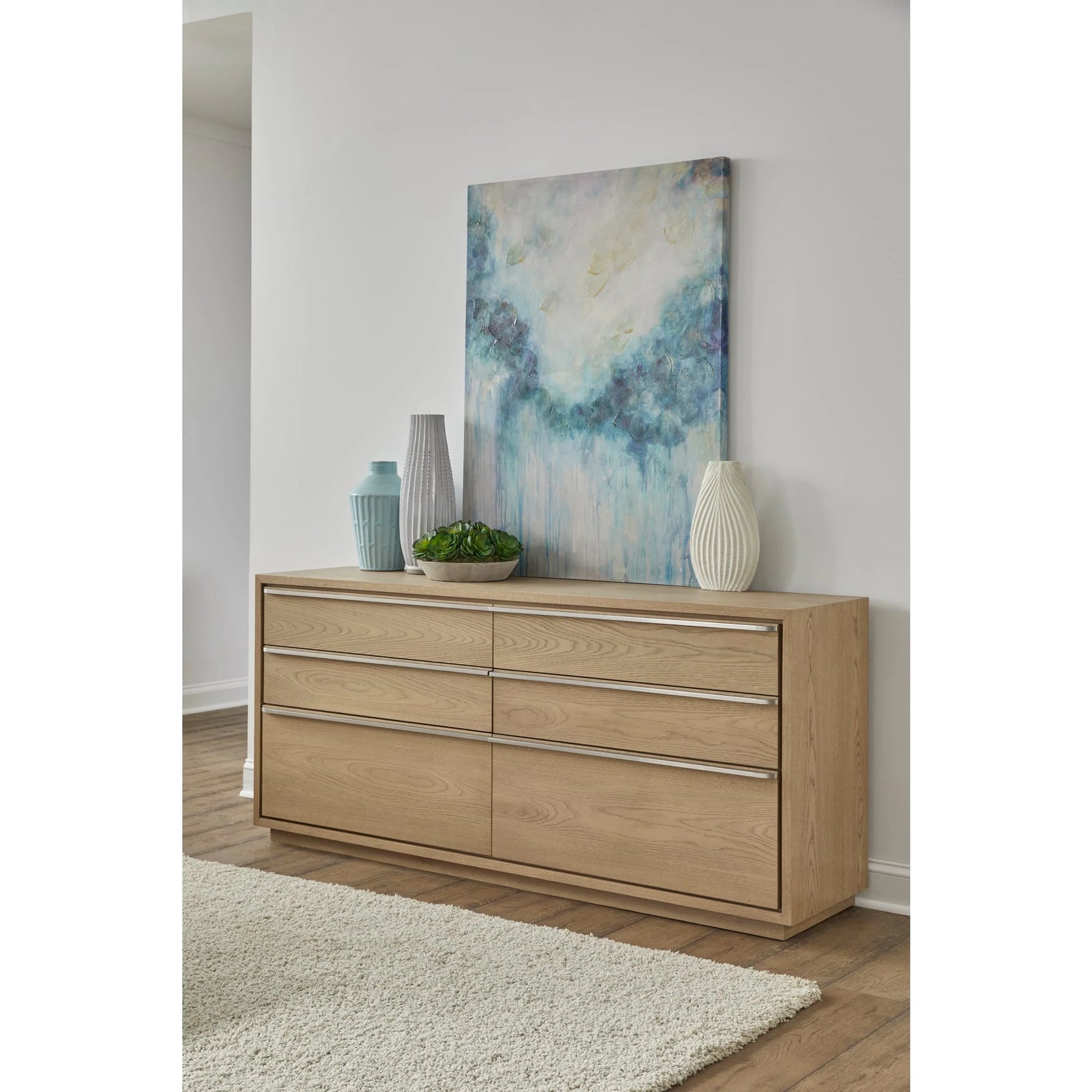 One Coastal Modern Six Drawer Dresser in Bisque - Ornate Home