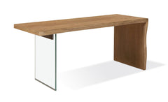 One Live-Edge White Oak and Glass Console Table in Bisque - Ornate Home