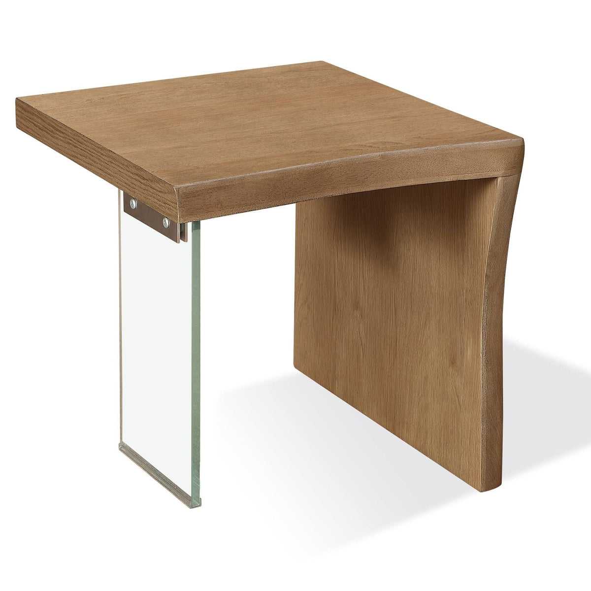 Modus Furniture One Live-Edge White Oak and Glass End Table in Bisque ...