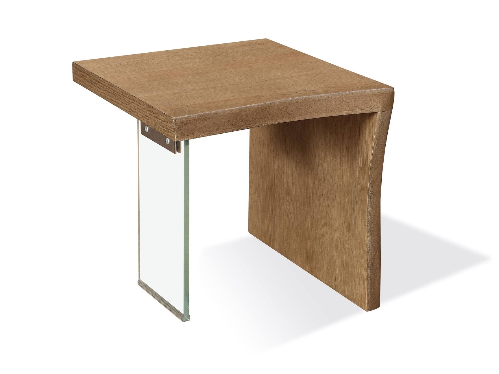 One Live-Edge White Oak and Glass End Table in Bisque - Ornate Home