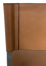 One Modern Coastal Director's Dining Arm Chair in Cognac and Brushed Stainless Steel (Set of 2) - Ornate Home