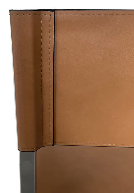 One Modern Coastal Director's Dining Arm Chair in Cognac and Brushed Stainless Steel (Set of 2) - Ornate Home