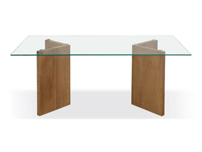 One Modern Coastal Glass Top Dining Table in White Oak - Ornate Home