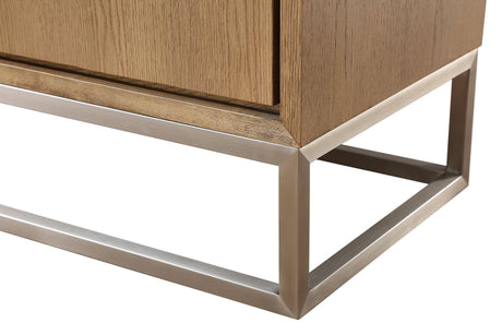 One Modern Coastal Metal Base Sideboard in White Oak and Brushed Stainless Steel - Ornate Home
