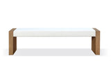 One Modern Coastal Slab Leg Upholstered Dining Bench in White Oak and White Pearl - Ornate Home